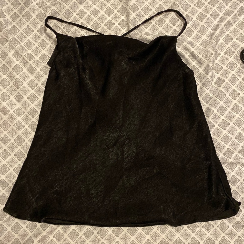 Francesca’s Satin Cowl Neck Cami, Black, Size XLarge
